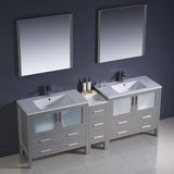 Fresca FVN62-361236GR-UNS Torino 84" Gray Modern Double Sink Bathroom Vanity with Side Cabinet & Integrated Sinks