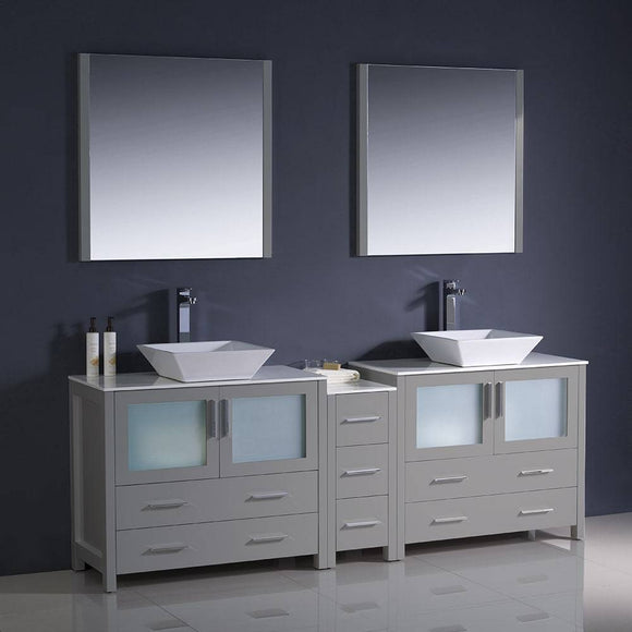 Fresca FVN62-361236GR-VSL Torino 84" Gray Modern Double Sink Bathroom Vanity with Side Cabinet & Vessel Sinks