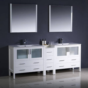 Fresca FVN62-361236WH-UNS Torino 84" White Modern Double Sink Bathroom Vanity with Side Cabinet & Integrated Sinks