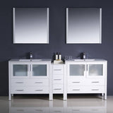 Fresca FVN62-361236WH-UNS Torino 84" White Modern Double Sink Bathroom Vanity with Side Cabinet & Integrated Sinks