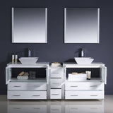 Fresca FVN62-361236WH-VSL Torino 84" White Modern Double Sink Bathroom Vanity with Side Cabinet & Vessel Sinks