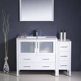 Fresca FVN62-3612WH-UNS Torino 48" White Modern Bathroom Vanity with Side Cabinet & Integrated Sink