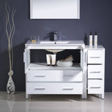 Fresca FVN62-3612WH-UNS Torino 48" White Modern Bathroom Vanity with Side Cabinet & Integrated Sink