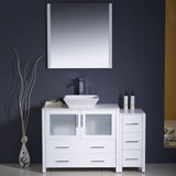 Fresca FVN62-3612WH-VSL Torino 48" White Modern Bathroom Vanity with Side Cabinet & Vessel Sink