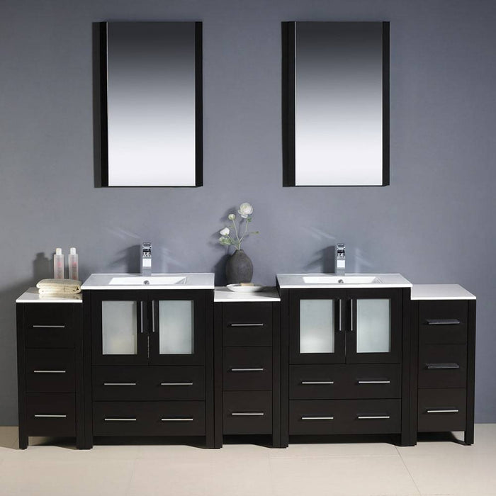 Fresca FVN62-72ES-UNS Torino 84" Espresso Modern Double Sink Bathroom Vanity with 3 Side Cabinets & Integrated Sinks