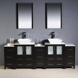 Fresca FVN62-72ES-VSL Torino 84" Espresso Modern Double Sink Bathroom Vanity with 3 Side Cabinets & Vessel Sinks