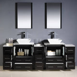 Fresca FVN62-72ES-VSL Torino 84" Espresso Modern Double Sink Bathroom Vanity with 3 Side Cabinets & Vessel Sinks