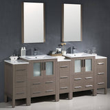 Fresca FVN62-72GO-UNS Torino 84" Gray Oak Modern Double Sink Bathroom Vanity with 3 Side Cabinets & Integrated Sinks