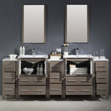 Fresca FVN62-72GO-UNS Torino 84" Gray Oak Modern Double Sink Bathroom Vanity with 3 Side Cabinets & Integrated Sinks