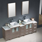 Fresca FVN62-72GO-VSL Torino 84" Gray Oak Modern Double Sink Bathroom Vanity with 3 Side Cabinets & Vessel Sinks