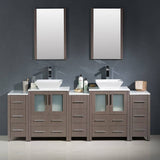Fresca FVN62-72GO-VSL Torino 84" Gray Oak Modern Double Sink Bathroom Vanity with 3 Side Cabinets & Vessel Sinks
