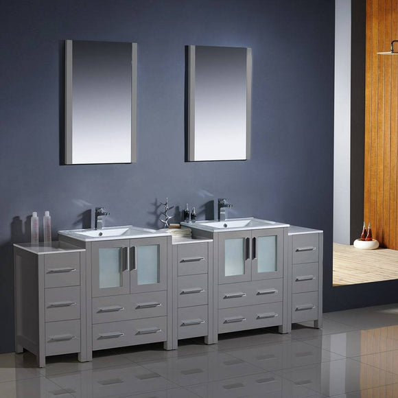 Fresca FVN62-72GR-UNS Torino 84" Gray Modern Double Sink Bathroom Vanity with 3 Side Cabinets & Integrated Sinks
