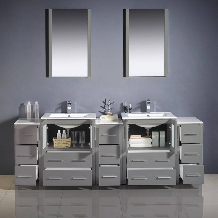 Fresca FVN62-72GR-UNS Torino 84" Grey Modern Double Sink Bathroom Vanity with 3 Side Cabinets & Integrated Sinks