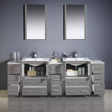 Fresca FVN62-72GR-UNS Torino 84" Grey Modern Double Sink Bathroom Vanity with 3 Side Cabinets & Integrated Sinks