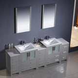 Fresca FVN62-72GR-UNS Torino 84" Grey Modern Double Sink Bathroom Vanity with 3 Side Cabinets & Integrated Sinks