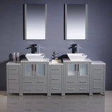 Fresca FVN62-72GR-VSL Torino 84" Grey Modern Double Sink Bathroom Vanity with 3 Side Cabinets & Vessel Sinks