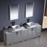 Fresca FVN62-72GR-VSL Torino 84" Grey Modern Double Sink Bathroom Vanity with 3 Side Cabinets & Vessel Sinks