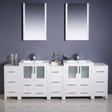 Fresca FVN62-72WH-UNS Torino 84" White Modern Double Sink Bathroom Vanity with 3 Side Cabinets & Integrated Sinks