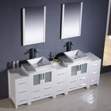 Fresca FVN62-72WH-VSL Torino 84" White Modern Double Sink Bathroom Vanity with 3 Side Cabinets & Vessel Sinks