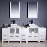 Fresca FVN62-72WH-VSL Torino 84" White Modern Double Sink Bathroom Vanity with 3 Side Cabinets & Vessel Sinks