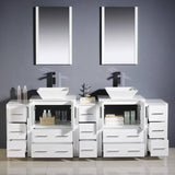 Fresca FVN62-72WH-VSL Torino 84" White Modern Double Sink Bathroom Vanity with 3 Side Cabinets & Vessel Sinks