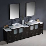 Fresca FVN62-96ES-VSL Torino 96" Espresso Modern Double Sink Bathroom Vanity with 3 Side Cabinets & Vessel Sinks