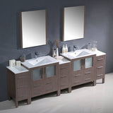 Fresca FVN62-96GO-UNS Torino 96" Gray Oak Modern Double Sink Bathroom Vanity with 3 Side Cabinets & Integrated Sinks