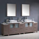 Fresca FVN62-96GO-VSL Torino 96" Gray Oak Modern Double Sink Bathroom Vanity with 3 Side Cabinets & Vessel Sinks