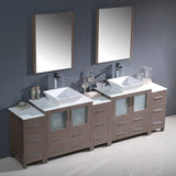 Fresca FVN62-96GO-VSL Torino 96" Gray Oak Modern Double Sink Bathroom Vanity with 3 Side Cabinets & Vessel Sinks