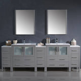 Fresca FVN62-96GR-UNS Torino 96" Grey Modern Double Sink Bathroom Vanity with 3 Side Cabinets & Integrated Sinks