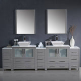 Fresca FVN62-96GR-VSL Torino 96" Grey Modern Double Sink Bathroom Vanity with 3 Side Cabinets & Vessel Sinks