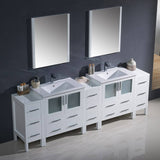 Fresca FVN62-96WH-UNS Torino 96" White Modern Double Sink Bathroom Vanity with 3 Side Cabinets & Integrated Sinks