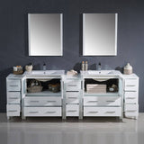 Fresca FVN62-96WH-UNS Torino 96" White Modern Double Sink Bathroom Vanity with 3 Side Cabinets & Integrated Sinks