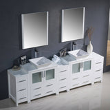 Fresca FVN62-96WH-VSL Torino 96" White Modern Double Sink Bathroom Vanity with 3 Side Cabinets & Vessel Sinks