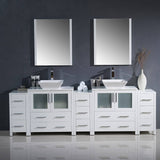 Fresca FVN62-96WH-VSL Torino 96" White Modern Double Sink Bathroom Vanity with 3 Side Cabinets & Vessel Sinks