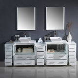 Fresca FVN62-96WH-VSL Torino 96" White Modern Double Sink Bathroom Vanity with 3 Side Cabinets & Vessel Sinks