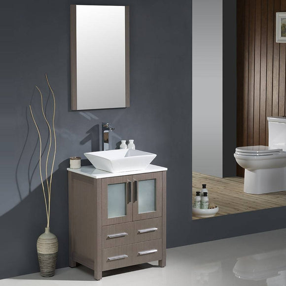 Fresca FVN6224GO-VSL Torino 24" Gray Oak Modern Bathroom Vanity with Vessel Sink