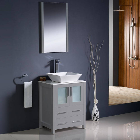 Fresca FVN6224GR-VSL Torino 24" Gray Modern Bathroom Vanity with Vessel Sink