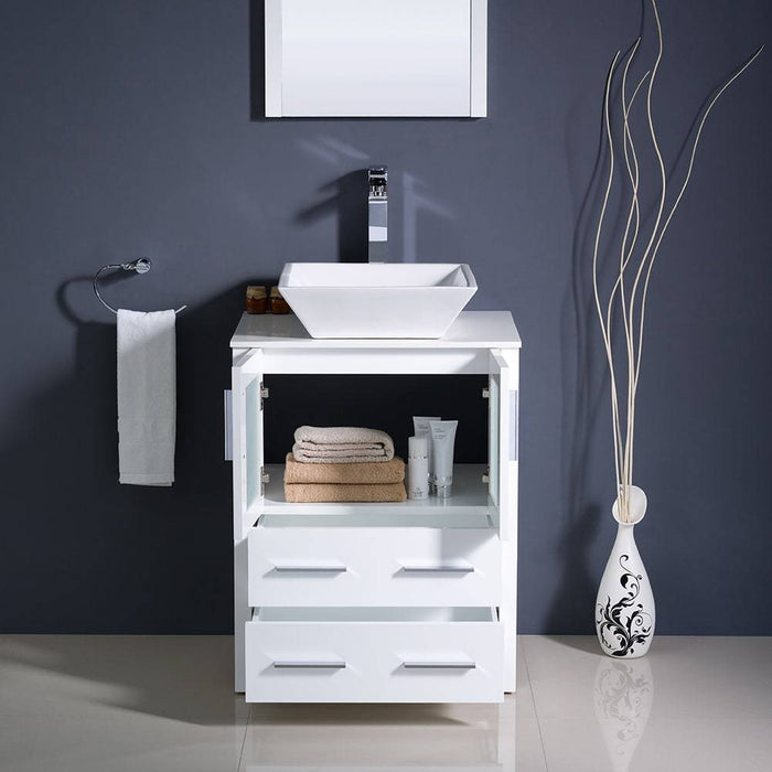 Fresca FVN6224WH-VSL Torino 24" White Modern Bathroom Vanity with Vessel Sink