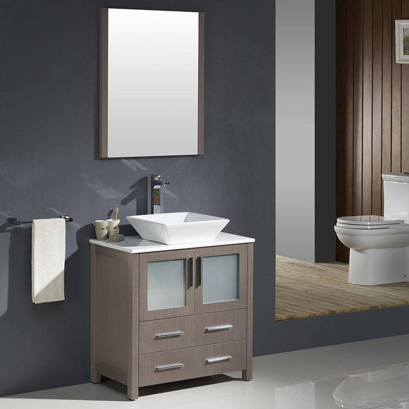 Fresca FVN6230GO-VSL Torino 30" Gray Oak Modern Bathroom Vanity with Vessel Sink
