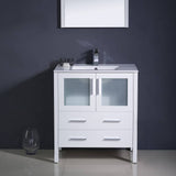 Fresca FVN6230WH-UNS Torino 30" White Modern Bathroom Vanity with Integrated Sink