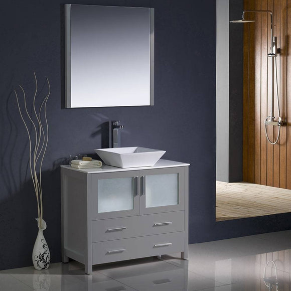 Fresca FVN6236GR-VSL Torino 36" Gray Modern Bathroom Vanity with Vessel Sink