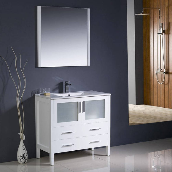 Fresca FVN6236WH-UNS Torino 36" White Modern Bathroom Vanity with Integrated Sink