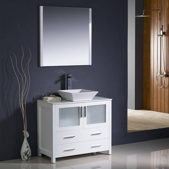 Fresca FVN6236WH-VSL Torino 36" White Modern Bathroom Vanity with Vessel Sink