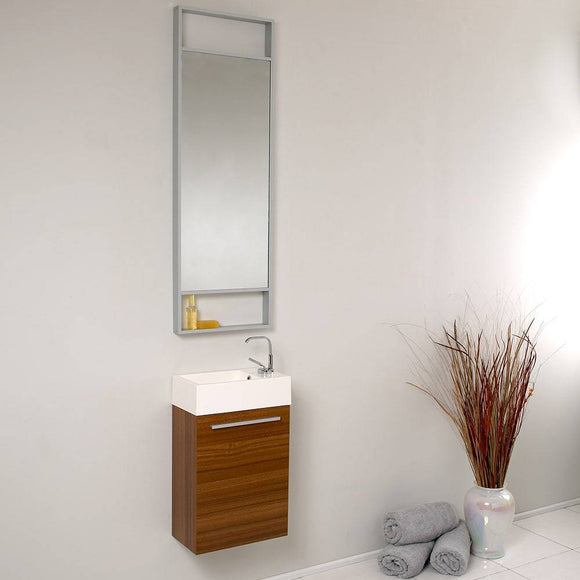 Fresca FVN8002TK Pulito 16" Small Teak Modern Bathroom Vanity with Tall Mirror