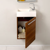 Fresca FVN8002TK Pulito 16" Small Teak Modern Bathroom Vanity with Tall Mirror