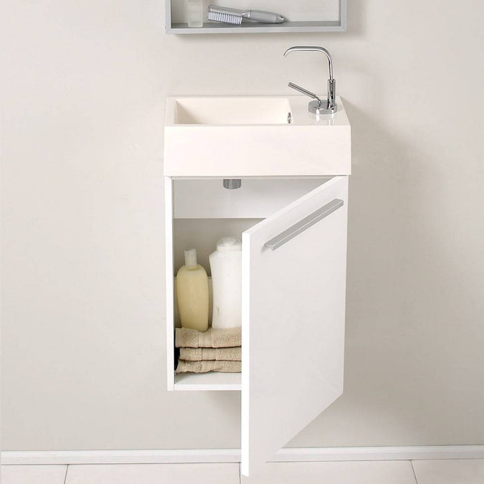 Fresca FVN8002WH Pulito 16" Small White Modern Bathroom Vanity with Tall Mirror