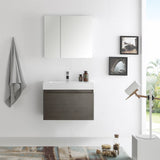 Fresca FVN8007GO Mezzo 30" Gray Oak Wall Hung Modern Bathroom Vanity with Medicine Cabinet