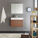 Fresca FVN8007TK Mezzo 30" Teak Wall Hung Modern Bathroom Vanity with Medicine Cabinet