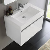 Fresca FVN8007WH Mezzo 30" White Wall Hung Modern Bathroom Vanity with Medicine Cabinet